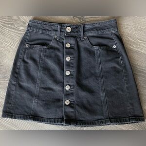 American Eagle Skirt Women’s 0 Black Denim A Line High Rise Button Front